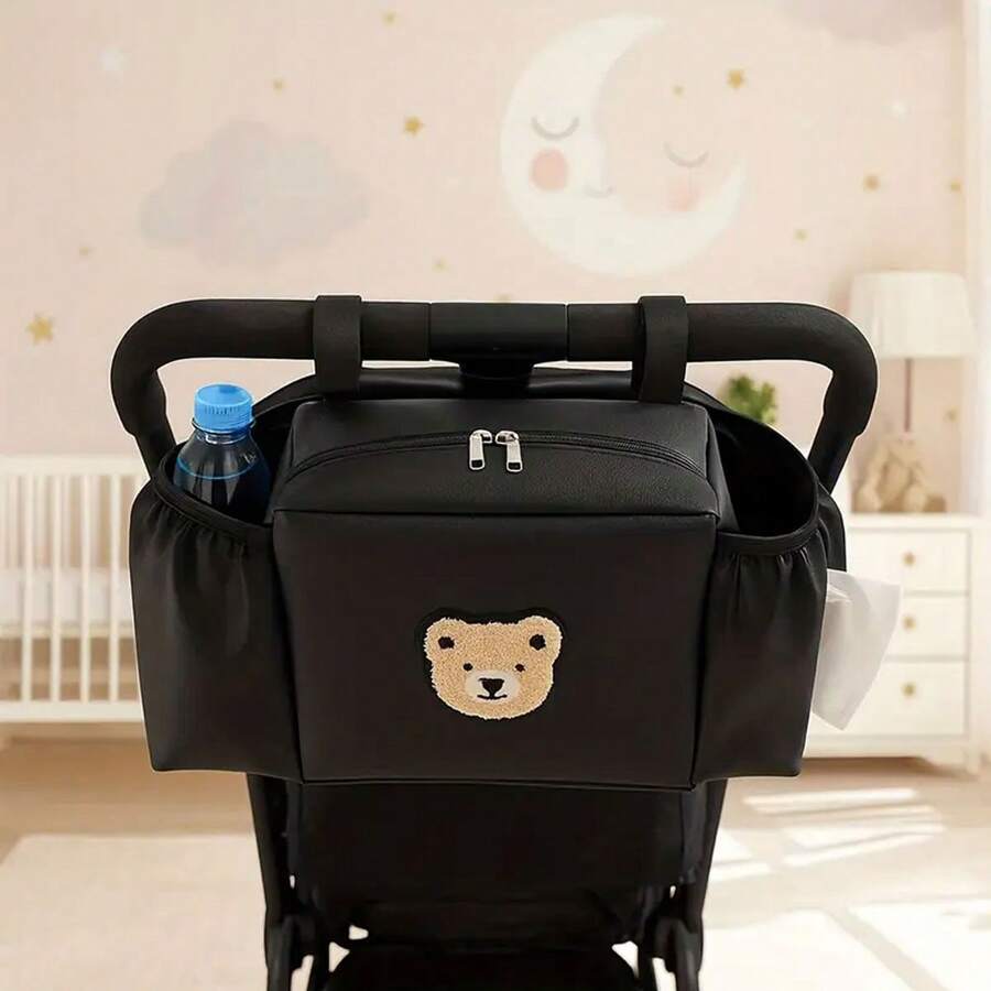 Artículo esencial para madres y bebés - Bolsa de almacenamiento multifuncional para cochecito de bebé - Diseño de gran capacidad, puede contener botellas de agua, biberones, pañales, pañuelos, accesorios de teléfono móvil. El almacenamiento categorizado es ordenado y conveniente. Diseño de patrón de cabeza de oso a la moda y lindo. Ligero y duradero. Regalo de temporada perfecto para Halloween y Navidad. - Multicolor - Ver 1