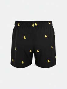 Men's Simple Shorts With Lining, Swim Trunks With Pockets, Beach Shorts - Black - View 3