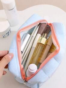 1/4pcs Plush Plaid Cosmetic Bag, Large Zipper Travel Toiletry Pouch, Multifunctional Storage Bag, Suitable For Home Organization, Outdoor Travel, Business Trip (1/4pcs Optional), Also Applicable To Vacation, Beach, Bathroom, Bedroom, Large Capacity - Multicolor - View 5