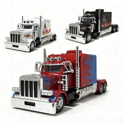 Camión de juguete a escala 1:50 de aleación fundida, estilo americano de camión de remolque, fabricado en aleación de zinc, adecuado para colección, decoración del hogar, decoración de fiestas, colección de vehículos de juguete