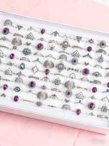 30Pcs Classic Bohemia Girl Rings Set Fashion Geometric Charm Mix Style Finger Jewelry Anniversary Party Gift