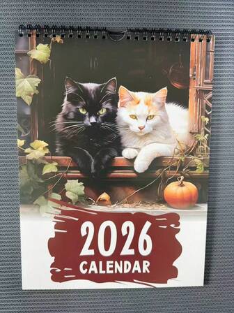 1pc High-Quality 2026 Cat-Themed Wall Calendar. Great Gift For Cat Lovers. Suitable For Cat Pet Shops, Homes, Offices Decoration. Various Cute Cats In Elegant Poses. Paper Calendar, Fun Planner, Large Wall Calendar. Perfect Gift For Christmas, Ramadan, Valentine's Day.