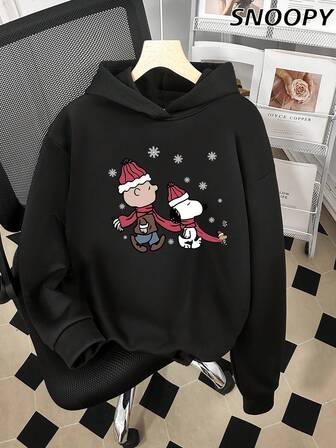 Sudadera con capucha de manga larga de estilo versátil y lindo con diseño de Snoopy, niño, copo de nieve y niña de Navidad