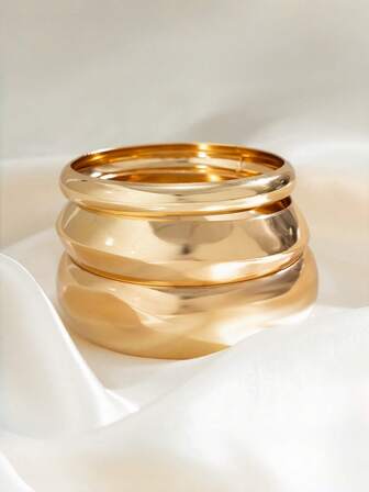 3 Pieces Set Of European And American Fashionable Metal Landscape Bracelet Set With Exaggerated Personality And Wide Threaded Bracelet Bracelet Suitable For Women's Daily Outings, Gatherings And Parties To Wear