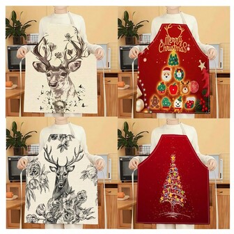 1 件圣诞图案围裙，创意有趣时尚印花家居清洁围裙，防水防油易清洁厨房烹饪围裙，创意家居围裙，工作制服