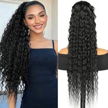 Ponytail Extension 24 Inch Long Deep Wave Hair Ponytail Drawstring Ponytail Synthetic Hairpiece For Women - Multicolor - View 15