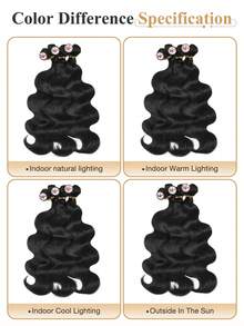 6片水波纹Yaki直发合成发片，适合自然发色 - 黑色 - 查看 11