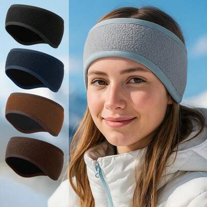 Women's Winter Sports Headband, Sweat-Absorbent Warm Windproof Ear Protection, Reversible Solid Color Fleece Elastic Headwrap