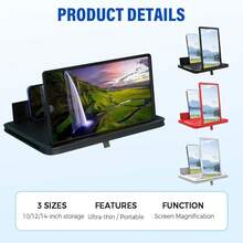 Screen Magnifier For Cell Phone, 2026 Upgrade Big Screen Phone Magnifier, Portable 3D Magnifier Projector, Foldable Stand With Movie Screen Amplifier For Travel (Black, 10 In)