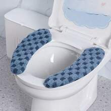 Reusable Soft Plush Toilet Seat Cover, Checkered Pattern Design, Suitable For All Seasons - Multicolor - View 7