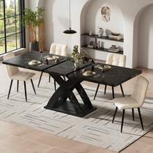 Extendable Dining Table, Dining Table, Kitchen Table, Balcony Table, Wooden Dining Table, Extendable Dining Table, 120-160 Cm, Space For Up To 6 People, Black - Black - View 5