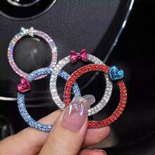 1pc Car One Click Start Decoration Circle Double Row Crystal Bowknot Fire Ring Ignition Switch Button Decoration - one-size - View 3