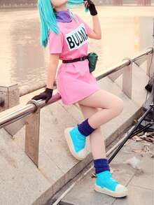 1 pieza Disfraz de cosplay del personaje femenino de anime Ranchi Bulma con vestido rosa, atuendo de animadora, traje de cosplay de anime - Rosa - Ver 7