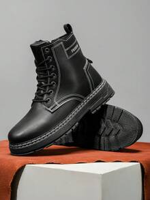 男士商务鞋，乐福鞋，平底鞋，增高鞋，系带鞋，办公/学校风格，尺码偏大半码 - 6617高筒黑色 - 查看 4