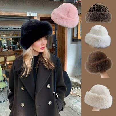 1件装 感恩节和圣诞节 冬季保暖内衬针织帽 男女通用 - 柔软毛绒护耳，无弹性，可手洗，3种颜色（粉色/白色/黑色） - 感恩节和圣诞节节日礼物，冬季配饰，节日礼品，舒适头饰（颜色随机）