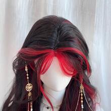 Black And Red Highlights Long Wavy Wig For Women Gothic Ombre Red Curly Wig Natural Looking Synthetic Wigs Hair Replacement Wigs For Daily Party Use - Đánh dấu màu đỏ - Xem 7