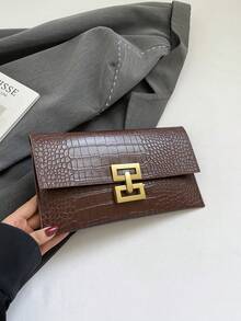 Damen Mode Umschlag Clutch Tasche, Patchwork Mosaik Karomuster Mehrzweck Clutch Geldbörse mit Metallbeschlag Klappe - Braun - Übersicht 7