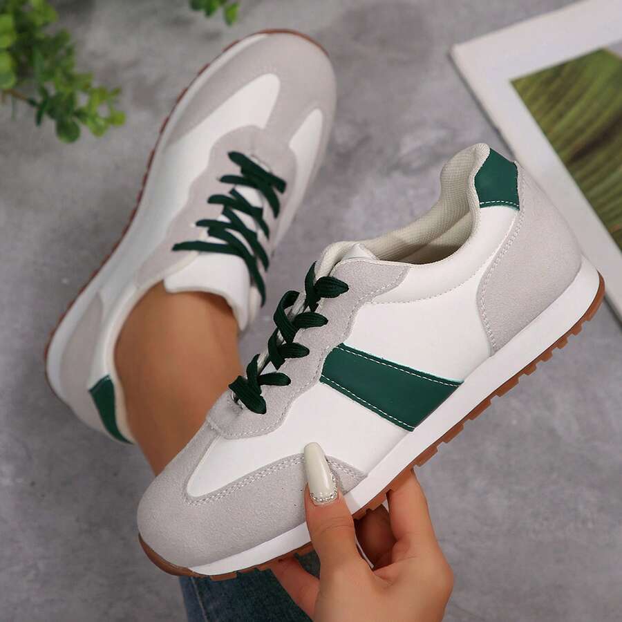 Women Sneaker Colorblock Patchwork Upper Design - Green - View 1