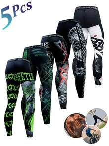 New Men's Five-Piece Printed Athletic Trousers Set, Jogging Pants, Multi-Element Design, Easy To Wear, Suitable For Outdoor Fitness And Exercise. - Multicolor - View 3