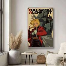 Framed Fullmetal Alchemist Art Deco Poster, Classic Cartoon Style, Less Portrait Poster, Retro Japanese Anime Decor, With Indoor Wall Hanging For Home Office, Living Room, Bedroom, Dorm, Cafe, For Fall & Winter For Bedroom, Living Room, Sport Room, Office, Cafe, Bar, Home, And Dorm Decor - Đóng khung - Xem 3
