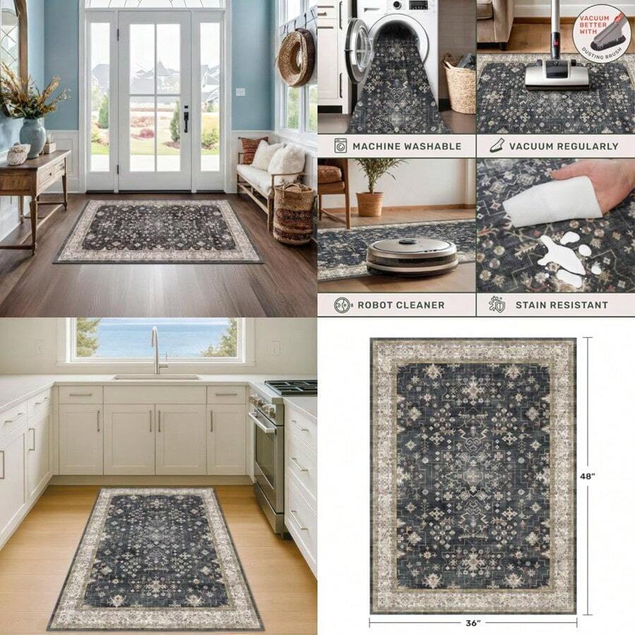 Washable Boho Ashen/Multi 3' X 4' Area Rug - AshenMulti - View 1