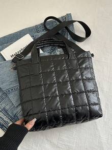 New Design Large Capacity Embroidered Plaid Cotton Handbag, Fashionable Tote Shoulder Bag, Lightweight For Women - Multicolor - View 13