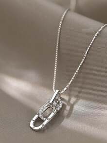 1件优雅简约椭圆几何铜质吊坠项链，镶嵌水钻，适合女性日常、节日、派对、约会佩戴，可作为新年礼物或珠宝礼品。 - 吊墜項鍊 - 查看 4