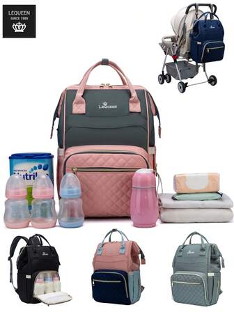 LEQUEEN 1个牛津布新手妈妈包，休闲时尚大容量背包，多隔层孕妇尿布包，适合孕妇户外旅行和日常使用