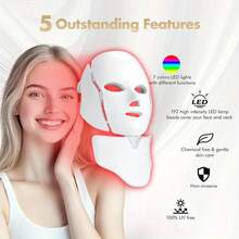 Aedwdpe LED Face Mask 7-Color Light Therapy Device, USB Rechargeable, Suitable For Facial Use - Facial Skincare Tool - trắng - Xem 2