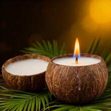 Vela de coco, vela de cáscara de coco, velas de playa, regalo de Navidad ecológico, decoración tropical de Hawái, con cáscara de coco natural para decoración del hogar y la habitación, 10 x 7 cm - Blanco - Ver 2