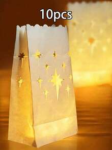 10个阻燃蜡烛袋，灯笼袋，不含蜡烛。白色灯笼蜡烛袋 - 可重复使用阻燃棉质材料 - 适用于婚礼、情人节招待会、订婚活动、求婚 - 白色 - 查看 10