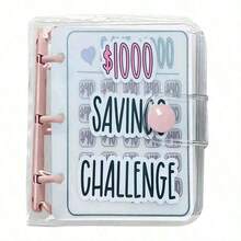 1pc Pink 1000 Savings Challenge Binder , Money Saving Binder, Savings Challenges Book With Envelopes, Envelope Savings Challenge, Mini Budget Binder With Cash Envelopes Back To School - Hồng - Xem 1