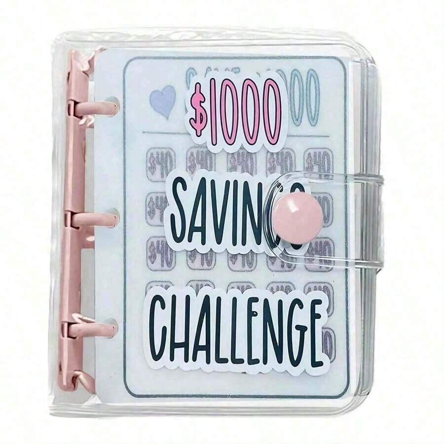 1pc Pink 1000 Savings Challenge Binder , Money Saving Binder, Savings Challenges Book With Envelopes, Envelope Savings Challenge, Mini Budget Binder With Cash Envelopes Back To School - Hồng - Xem 1