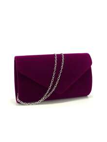 Purple Women's Evening Clutch Bag, Envelope Design, Party/Wedding Handbag With Detachable Chain Strap, Velvet Fashion Wallet