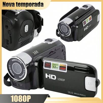 Câmera digital, filmadora, filmadora multifuncional, filmadora DV de 16 megapixels, filmadora com zoom digital de 16x, câmera digital com tela giratória TFT de 2,7 polegadas (preta)