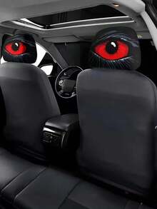 2Pcs Red Evil Eye Car Headrest Covers – Funny & Stylish Elastic Seat Pillow Covers For Car Interior, Washable Breathable Ice Silk Design, Universal Fit For Front Seats, Perfect For Long Drives & Auto Decor - Multicolor - View 3