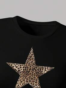 少女五角星印花圆领短袖上衣和裤子套装 - 黑色 - 查看 3