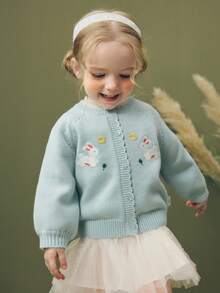 mini bala Áo len cardigan tay dài xinh xắn cho bé gái 2025 mềm mại ấm áp - hồng xanh - Xem 2