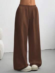 Quần chạy bộ ống rộng thường ngày dành cho nữ - Cạp quần rút màu xám, cạp chun, dáng rộng thoải mái cho mùa xuân/hè/thu, hoàn hảo cho trang phục thường ngày, quần chạy bộ - Cà phê nâu - Xem 2