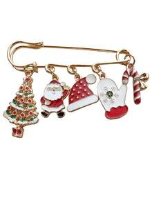 1 pieza de broches de moda navideña, decoraciones de árbol de Navidad, alfileres y broches con temática navideña, broches de Papá Noel, Papá Noel, árbol de Navidad, gorro de Papá Noel, bastón de caramelo, guantes con copos de nieve, regalos de Navidad, regalos exquisitos de Año Nuevo