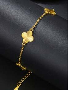 1条激光雕刻四叶草手链，轻奢，高档手工女士手链 - 金色 - 查看 2