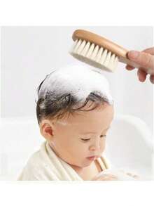 2pcs Baby Bath Wool Brush & Comb Set, Infant Head Care Bath Brush & Comb, Children Wooden Massage Shampoo Brush