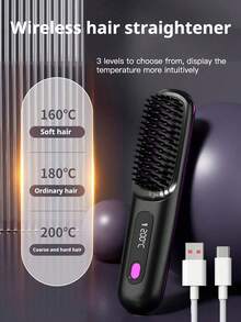 Portable Wireless Hair Straightening Brush, Compact Hair Straightener, Women's Hot Brush Hair Straightener, 3 Temperature Settings, Lightweight And Portable, Up To 20 Minutes Of Use After Full Charge, Best Gift For Women - Multicolor - View 6