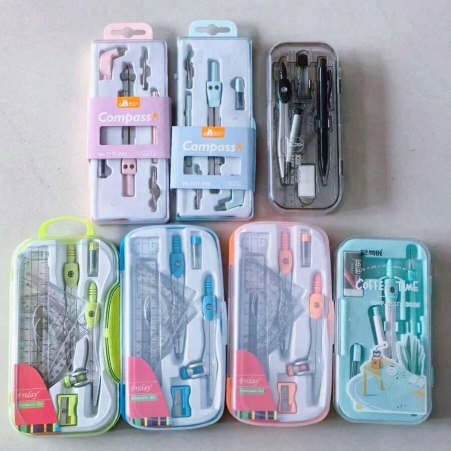 2026pcs/Set Multifunction Drawing Tool Kit, Includes Compass, Ruler, Stationery Supplies, Essential For Student Drawing, Design, Office, School Supplies, Pencil, Ruler, Eraser, Pencil Sharpener, Refill