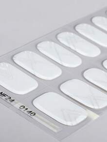 16 miếng dán móng tay gel bán khô màu trắng, họa tiết đường kẻ bạc mùa thu, dán toàn bộ móng, chất lượng salon, dễ làm nghệ thuật móng tay, dụng cụ làm móng DIY cho nữ. - trắng - Xem 8