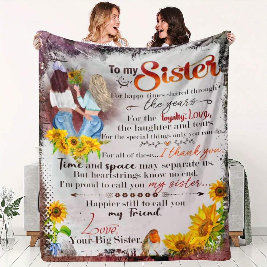 Cozy Vintage-Style Sunflower Flannel Throw Blanket - Perfect Gift For Sisters And Best Friends, Soft All-Season Sofa Blanket, Cozy Flannel Blanket - - 彩色 - 查看 1