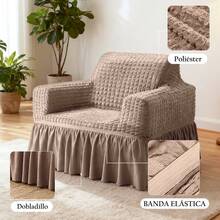 AMOROSA 3 Pieza Funda Cubre Sala con Falda Tipo Plumeti Funda de Sofá Lavable Elástica Fácil de Instalar Fundas para Sillones Sala  (1 plaza, 2 plazas, 3 plazas) Decoración Sala - Capuchino - Ver 5