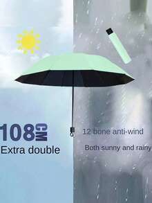 Large 12 Ribs Black Windproof Waterproof Folding Umbrella For Business Men's & Women's Travel, Reinforcement Umbrella For Both Rainy And Sunny Day For Windproof Travel Umbrella, Aluminum Shaft, Auto-Black, Lightweight, Strong UV Protection, Foldable, Compact, Portable, Auto Open, Rainproof, Sunshade