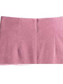 新年女士冬季服装优雅通勤鹿皮绒拉链百搭半身裙后开衩半百搭半身裙 - 粉色 - 查看 4