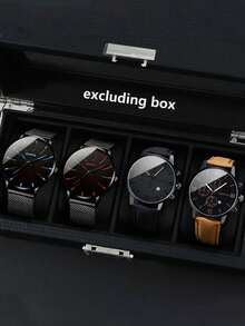 4pcs Luxury High-End Men's Quartz Watch, Zinc Alloy Strap And Leather Strap, Perfect Gift For School, Graduation Ceremony Or Any Occasion, Perfect For Brothers To Wear, Ideal Gift For Men - Suitable For Various Occasions To Wear